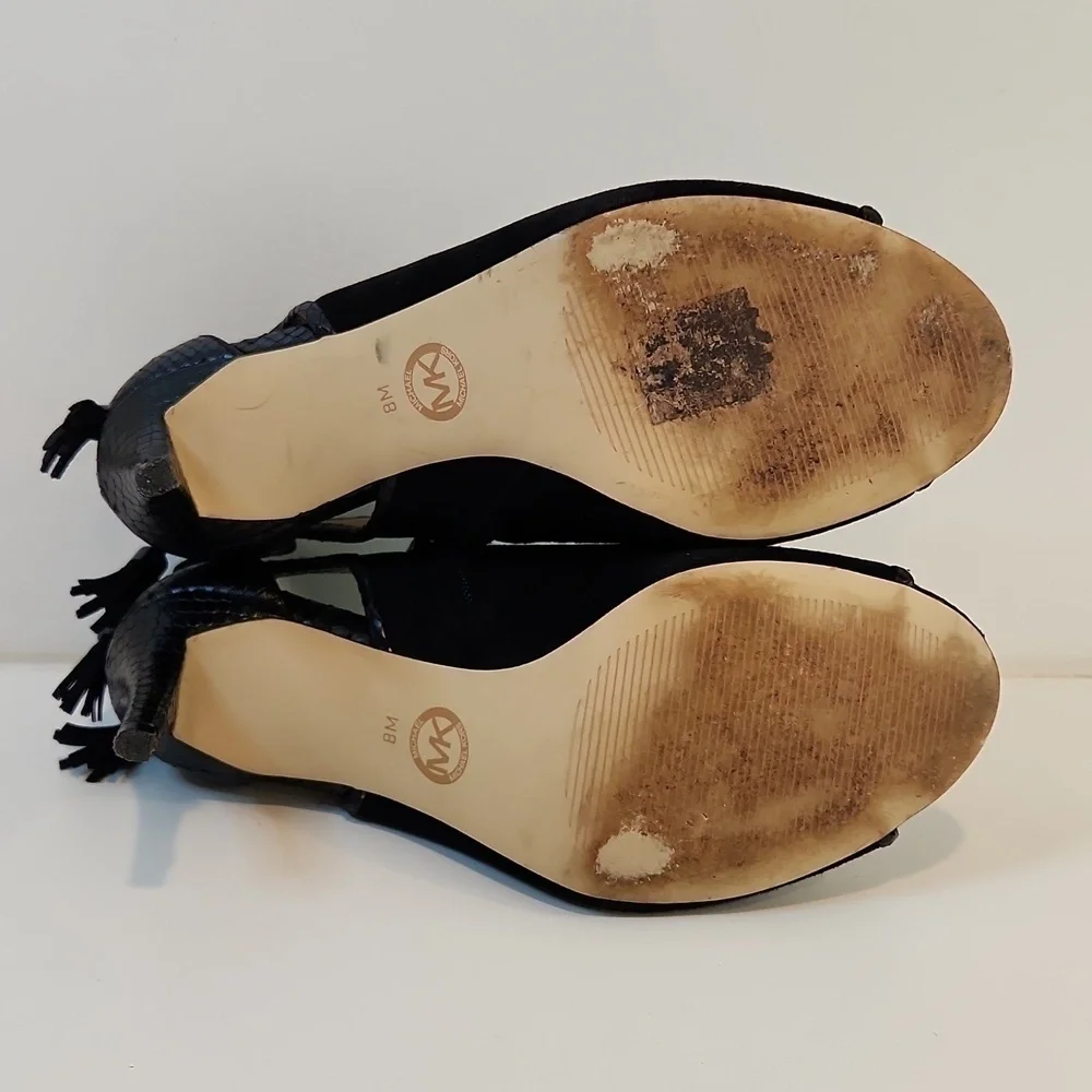 Michael Kors Open Toe Leather & Suede Boot Heels Shoes SZ 8M EU 38.5M EUC NICE!